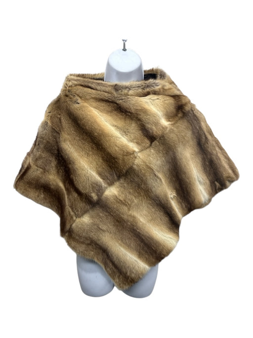 Cassin Beige & Brown Rabbit Mink Sheared Fur Poncho Cape Beige & Brown / One Size