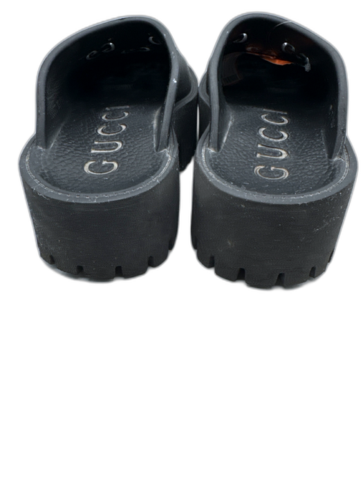 Gucci Shoe Size 35 Black Rubber Monogram Platform Perforated Mules Black / 35
