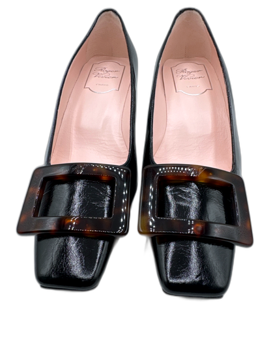 Roger Vivier Shoe Size 35 Black & Brown Patent Leather Square Toe Low Heel Pumps Black & Brown / 35