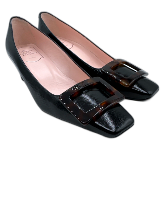 Roger Vivier Shoe Size 35 Black & Brown Patent Leather Square Toe Low Heel Pumps Black & Brown / 35