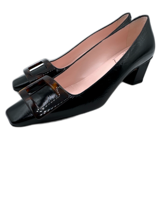 Roger Vivier Shoe Size 35 Black & Brown Patent Leather Square Toe Low Heel Pumps Black & Brown / 35
