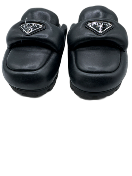 Prada Shoe Size 36 Black Leather Logo Slide Padded Mules Black / 36