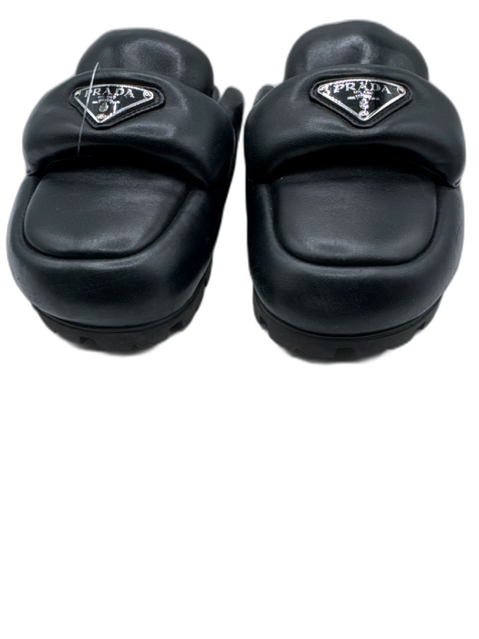 Prada Shoe Size 36 Black Leather Logo Slide Padded Mules Black / 36