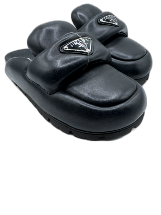 Prada Shoe Size 36 Black Leather Logo Slide Padded Mules Black / 36