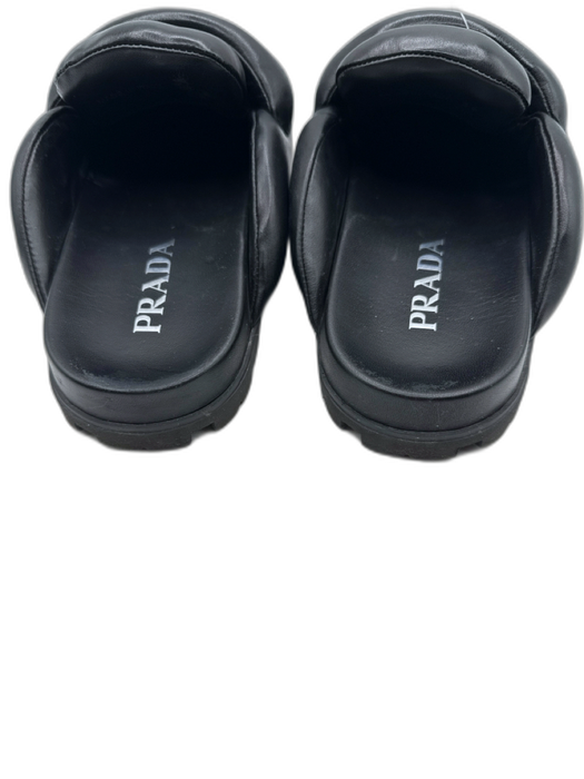 Prada Shoe Size 36 Black Leather Logo Slide Padded Mules Black / 36