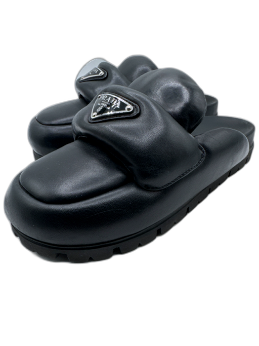 Prada Shoe Size 36 Black Leather Logo Slide Padded Mules Black / 36