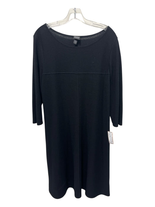 Eileen Fisher Size M Black Wool Seam Detail 3/4 Sleeve Dress Black / M