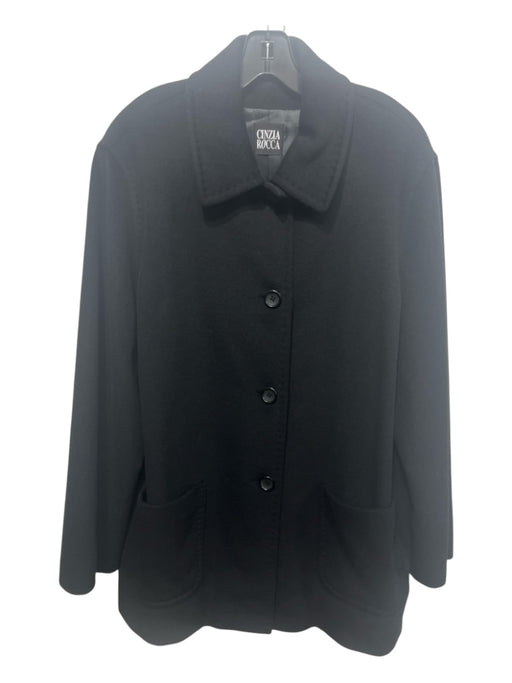 Cinzia Rocca Size 14 Black Wool, Angora & Cashgora Button Front Long Sleeve Coat Black / 14