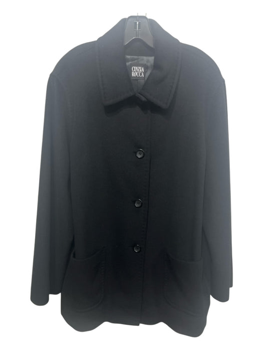 Cinzia Rocca Size 14 Black Wool, Angora & Cashgora Button Front Long Sleeve Coat Black / 14