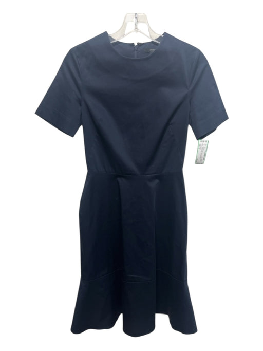 COS Size 4 Navy Cotton Blend 1/2 Sleeve Round Neck Solid Pleat Dress Navy / 4