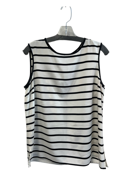 St John Size Medium White & Black Silk Striped Sleeveless Round Neck Top White & Black / Medium