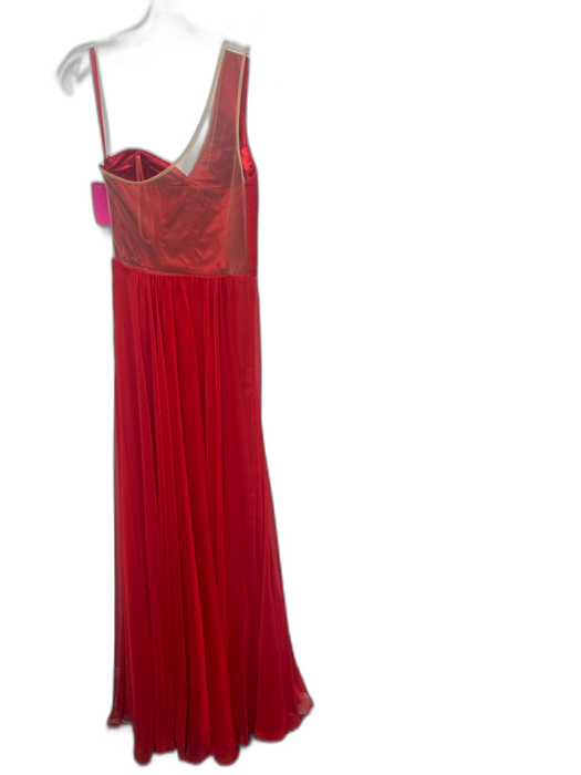 La Femme Size 6 Red Polyester One Shoulder Accordion Pleat Mesh Back Gown Red / 6
