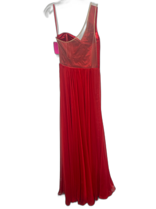 La Femme Size 6 Red Polyester One Shoulder Accordion Pleat Mesh Back Gown Red / 6