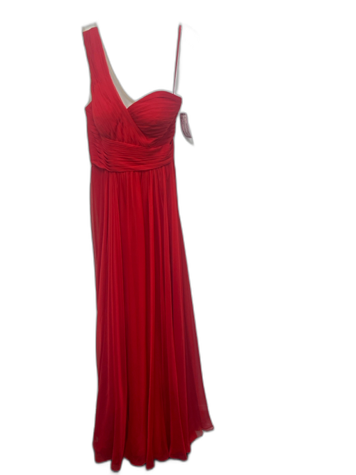 La Femme Size 6 Red Polyester One Shoulder Accordion Pleat Mesh Back Gown Red / 6