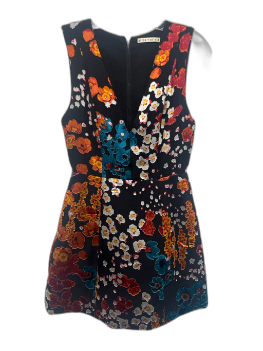 Alice + Olivia Size 4 Black & Multi Viscose & Silk Sleeveless Floral Mini Dress Black & Multi / 4