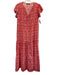 La Plage Size M Red & White Flutter Cap sleeve Floral Embroidered Detail Dress Red & White / M