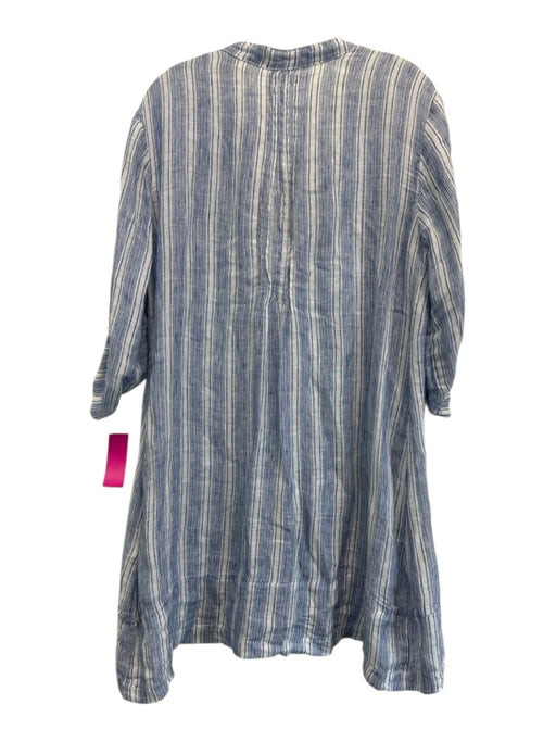 CP Shades Size S Blue & White Linen 3/4 Sleeve Striped V Neck Mini Dress Blue & White / S
