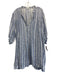 CP Shades Size S Blue & White Linen 3/4 Sleeve Striped V Neck Mini Dress Blue & White / S