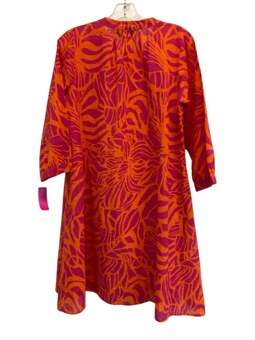 La Plage Size S Pink & Orange Cotton Long Sleeve Abstract Half Button Mini Dress Pink & Orange / S