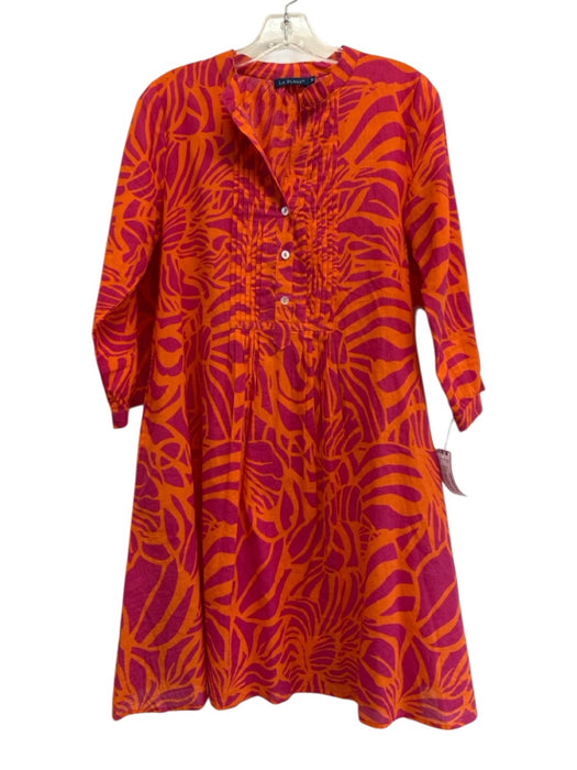 La Plage Size S Pink & Orange Cotton Long Sleeve Abstract Half Button Mini Dress Pink & Orange / S