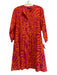 La Plage Size S Pink & Orange Cotton Long Sleeve Abstract Half Button Mini Dress Pink & Orange / S