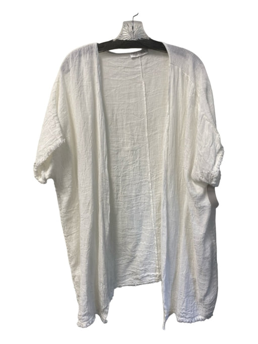 Cobble Stone Size One Size White Linen Blend Open Front Short Sleeve Coverup White / One Size