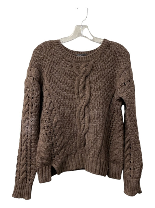 Vince Size S Brown Wool Blend Round Neck Long Sleeve Open Knit Cable Sweater Brown / S