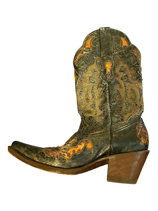 Stetson Shoe Size 8 Brown & Orange Leather Pointed Toe Snake Skin Western Boots Brown & Orange / 8