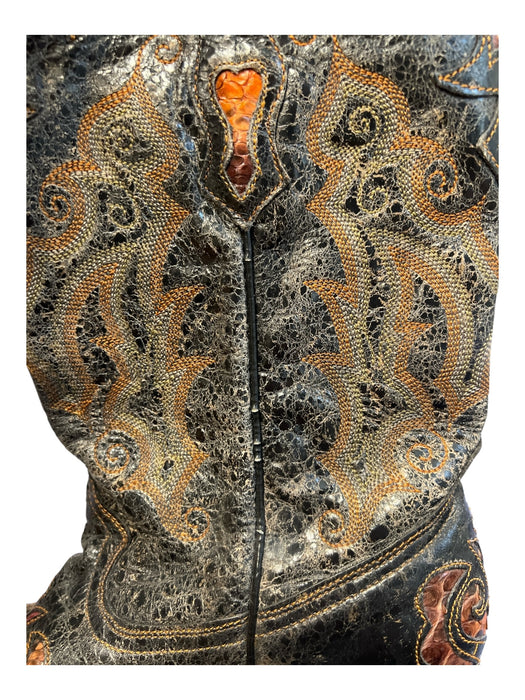 Stetson Shoe Size 8 Brown & Orange Leather Pointed Toe Snake Skin Western Boots Brown & Orange / 8