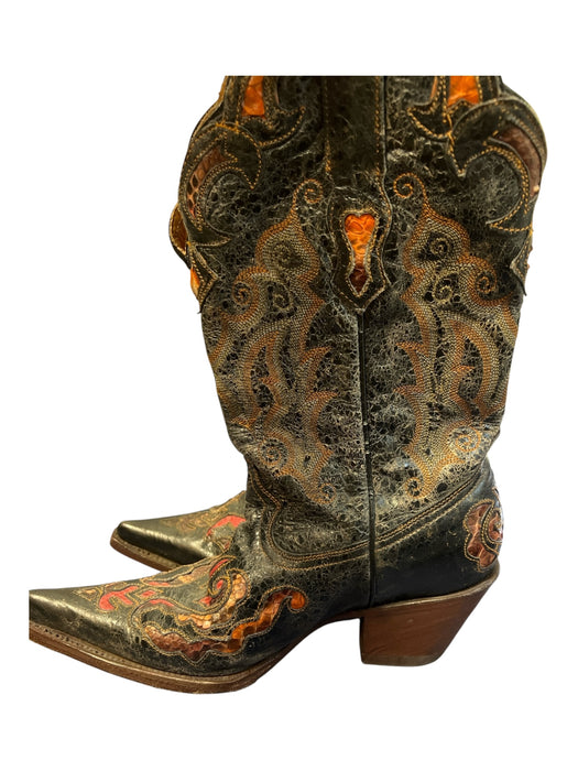 Stetson Shoe Size 8 Brown & Orange Leather Pointed Toe Snake Skin Western Boots Brown & Orange / 8