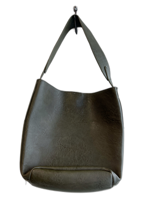 Anthropologie Green Leather Upper Shoulder Bag Square front pocket Bag Green / L