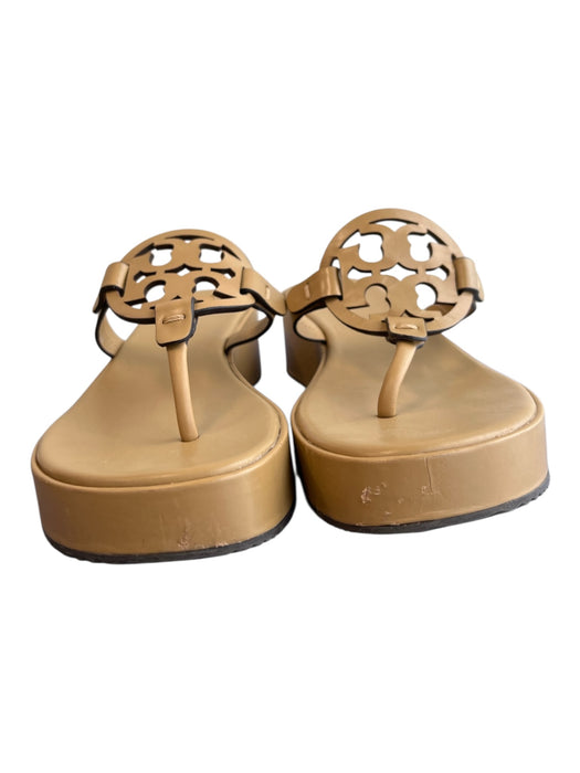 Tory Burch Shoe Size 8 Beige Leather Logo Flip flop Platform Shoes Beige / 8