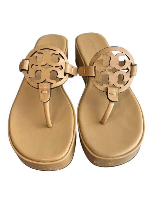 Tory Burch Shoe Size 8 Beige Leather Logo Flip flop Platform Shoes Beige / 8