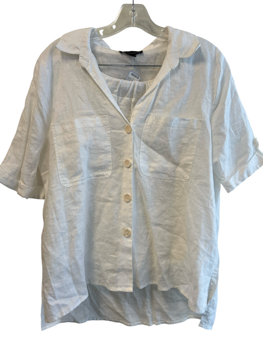 Saks Fifth Ave Size S/M White Linen Button Down Short Sleeve Skirt Set White / S/M