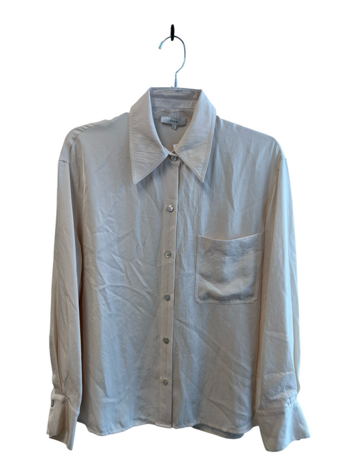 Vince Size M Cream Triacetate Button Up Collar Long Sleeve front pocket Top Cream / M