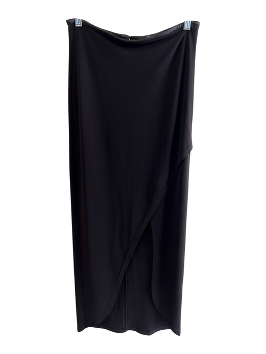 Alice + Olivia Size S Black Polyester & Lamb Leather Trim Back Zip Slit Skirt Black / S