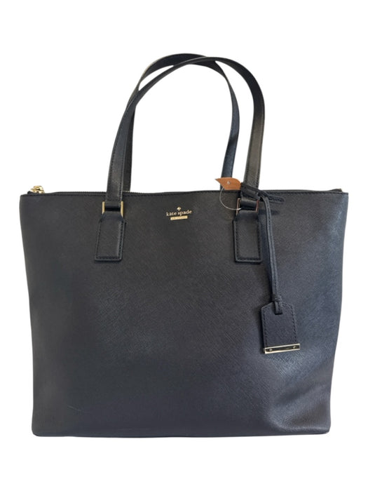 Kate Spade Black Leather Zip Top Top Handle Two Strap Tote Bag Black
