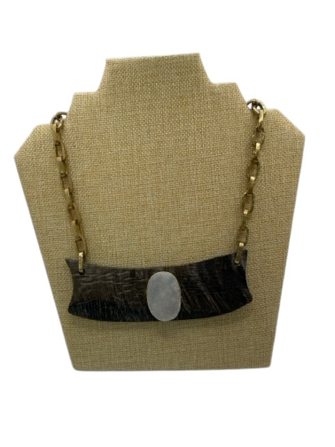 Moo Moo Designs Gold, Brown, Clear Gold Tone Metal Horn Quartz Chain Necklace Gold, Brown, Clear