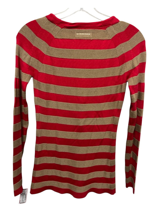 Burberry Size S/P Brown & Red Silk & Wool Long Sleeve Striped Crew Neck Sweater Brown & Red / S/P