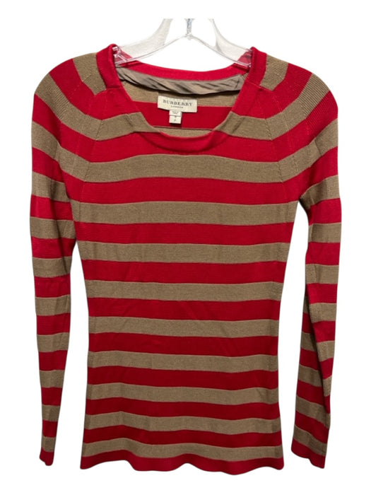 Burberry Size S/P Brown & Red Silk & Wool Long Sleeve Striped Crew Neck Sweater Brown & Red / S/P