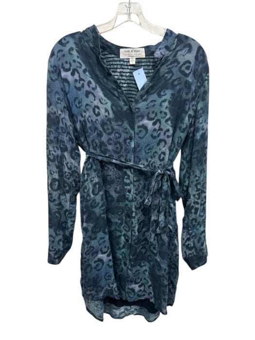 Cloth & Stone Size S Navy Blue Rayon Abstract Animal Print Button Front Dress Navy Blue / S