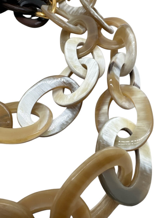 Moo Moo Designs Brown, Tan & White Horn Oval Chain Link Long Necklace Brown, Tan & White