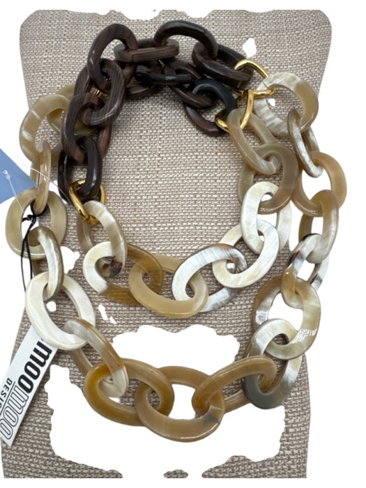 Moo Moo Designs Brown, Tan & White Horn Oval Chain Link Long Necklace Brown, Tan & White