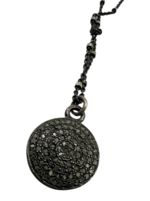 Gunmetal 925 Sterling Silver Melee Diamonds Pendant Dainty Station Necklace Gunmetal