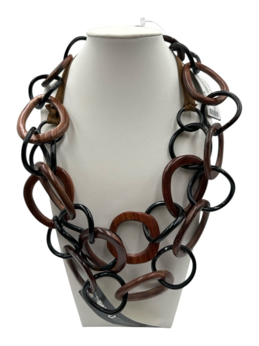 Moo Moo Designs Brown & Black Horn Leather Interlocking Rings Necklace Brown & Black
