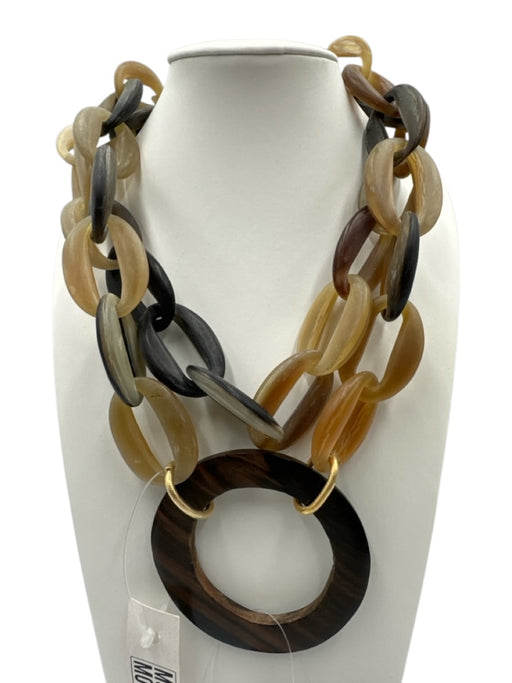 Moo Moo Designs Brown, Gray & Beige Horn Interlocking Rings Necklace Brown, Gray & Beige