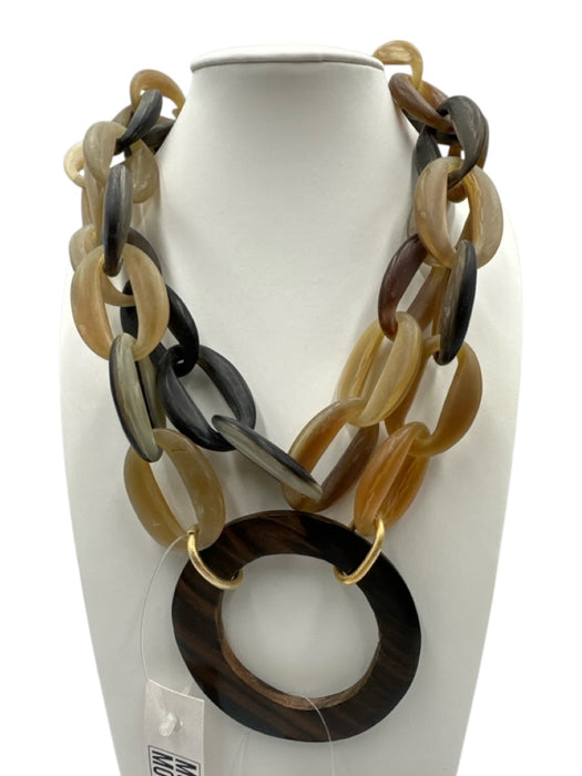 Moo Moo Designs Brown, Gray & Beige Horn Interlocking Rings Necklace Brown, Gray & Beige