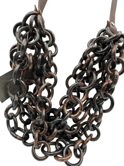 Moo Moo Designs Brown Horn Leather Rings Interlocking Multi Strand Necklace Brown
