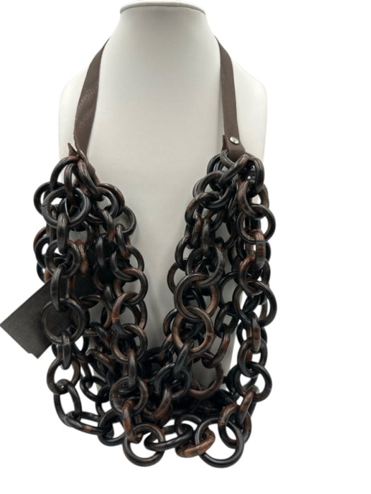 Moo Moo Designs Brown Horn Leather Rings Interlocking Multi Strand Necklace Brown