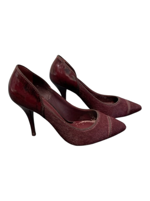 Tory Burch Shoe Size 8 Burgundy Pony Hair Pointed Toe Stacked Heel Shoes Burgundy / 8